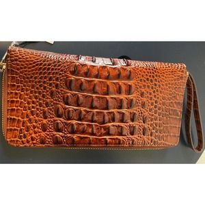 Brahmin SKYLER Pecan Melbourne Leather Passport Wallet / Clutch / Wristlet NWT